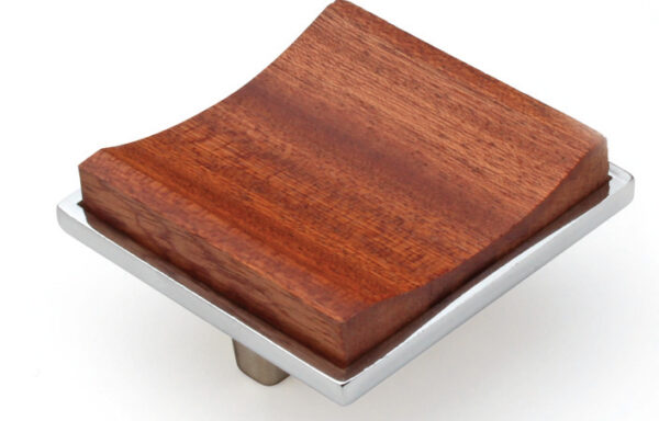 Silver square knob with wood